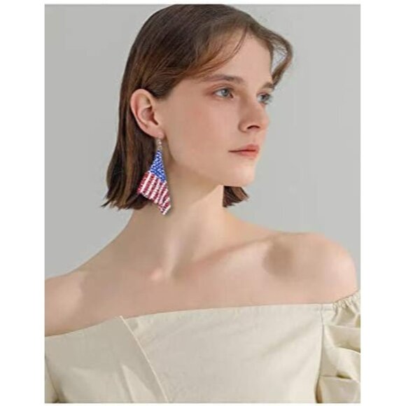 Women's Patriotic Independence Day 4th of July Drop Dangle American Flag Earring - Picture 6 of 7